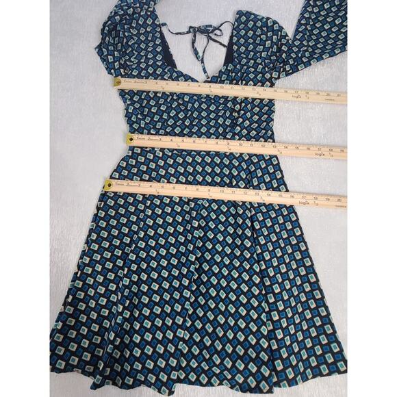 Band of the Free Genevieve Teal Diamond mini puff sleeve dress NWT Size Small - Picture 7 of 10